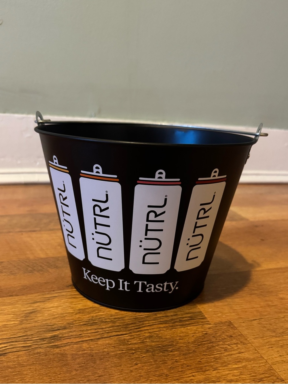 Five NÜTRL Black Promotional Metal Bucket - Keep It Tasty